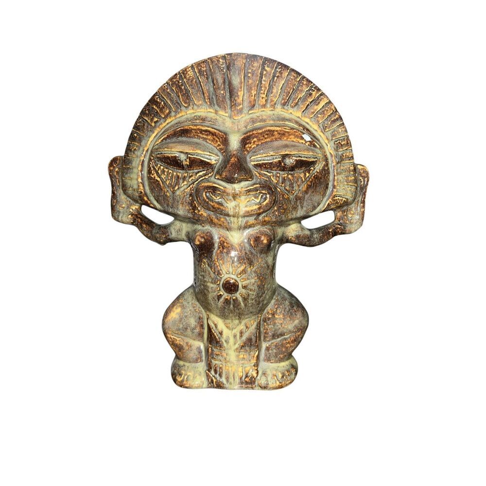 Ceramic‎ Indigenous Goddess Figurine 13”x 12” Tiki Tribal